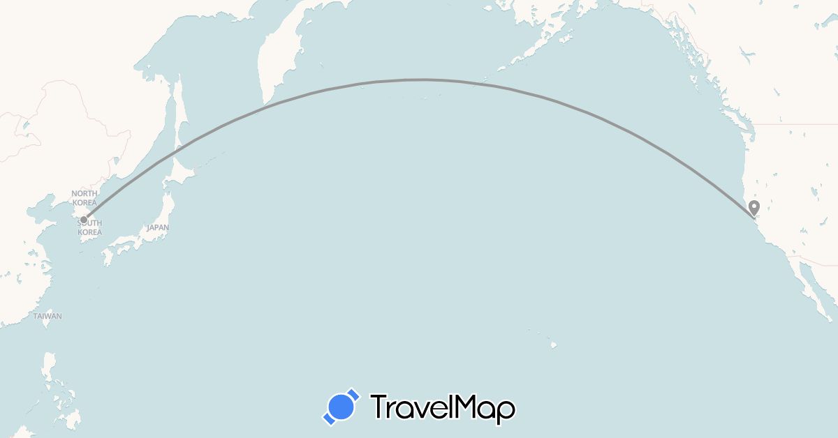 TravelMap itinerary: plane in South Korea, United States (Asia, North America)